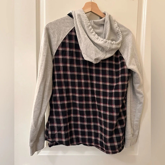 Plaid Button Down Shirt with Hoodie - Picture 3 of 5